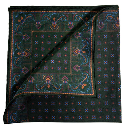 Forest Green Floral Ancient Madder Silk Pocket Square
