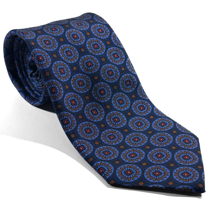 Navy Blue & Brown Geometric Ancient Madder Silk Tie