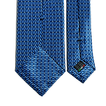 Blue Geometric Silk Satin Tie