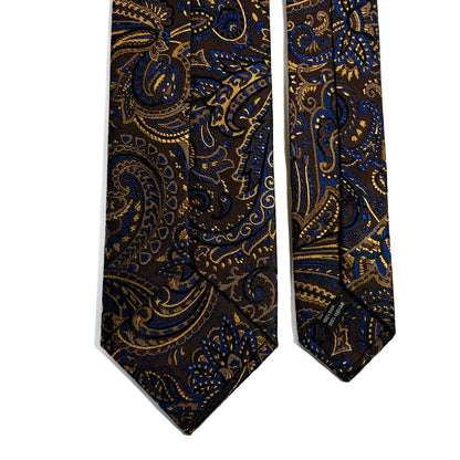 Dark Brown & Gold Paisley Silk Jacquard Tie