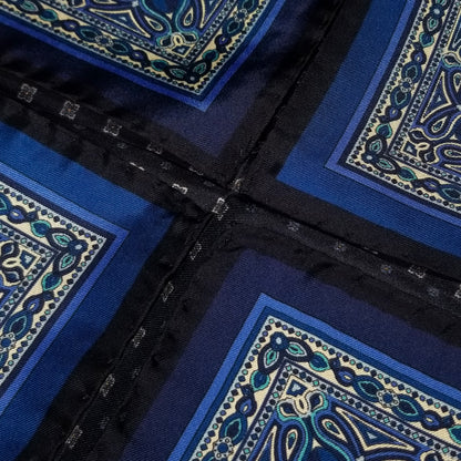 17" Navy Blue Geometric Silk Twill Pocket Square