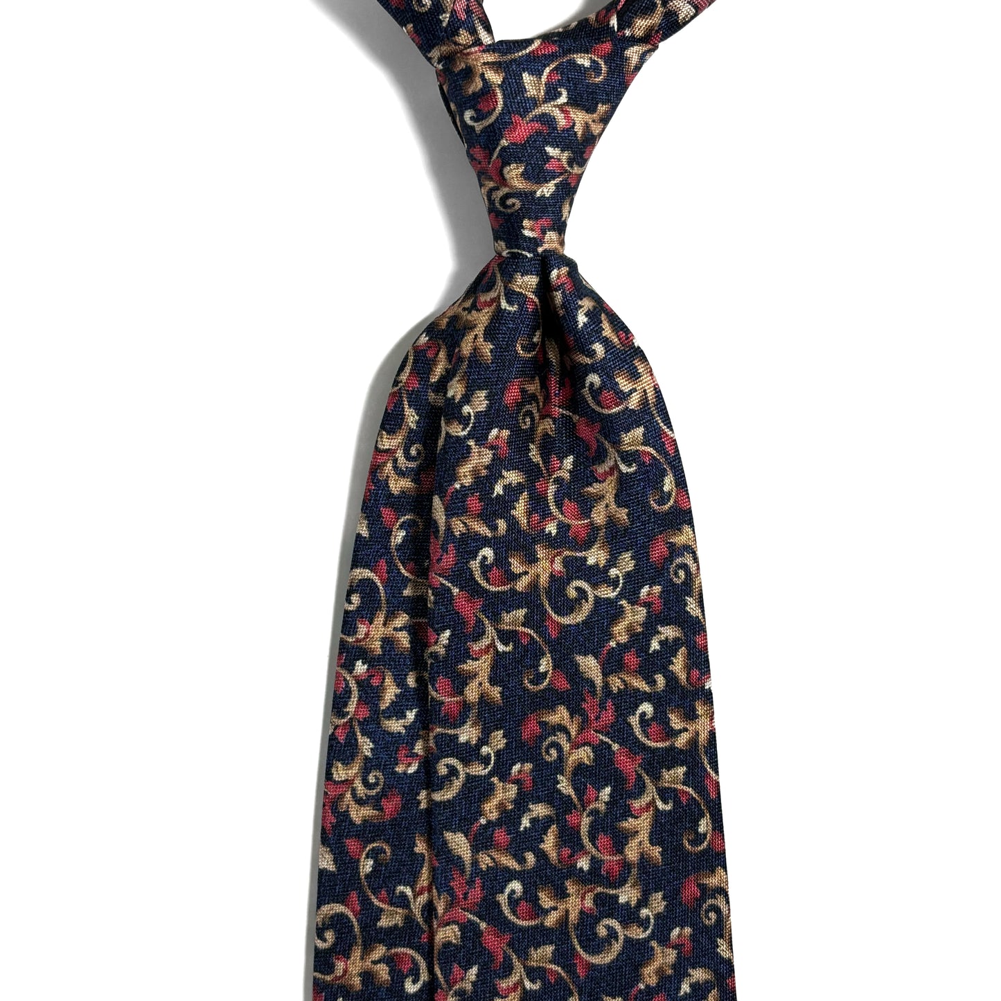 Navy Blue Floral Motif Printed Panama Silk Tie