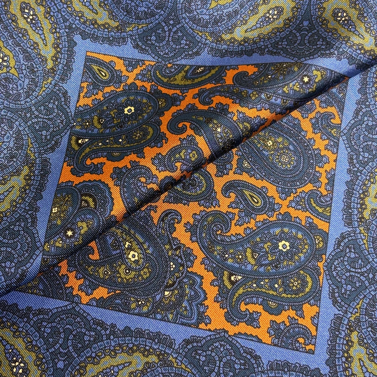 Burnt Orange & Blue Paisley Ancient Madder Silk Pocket Square