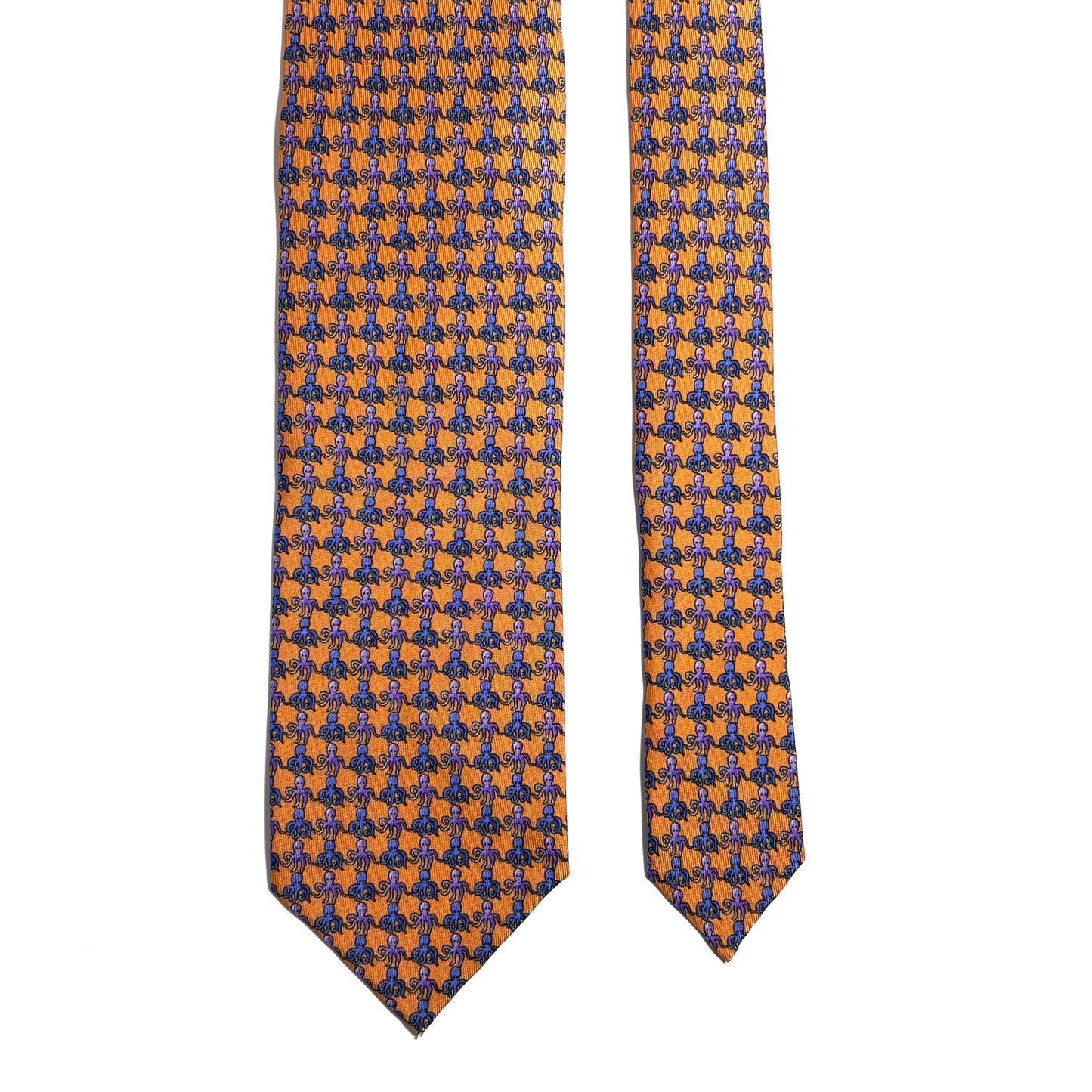 Whimsical Orange Sea Motif Untipped Printed Silk Tie