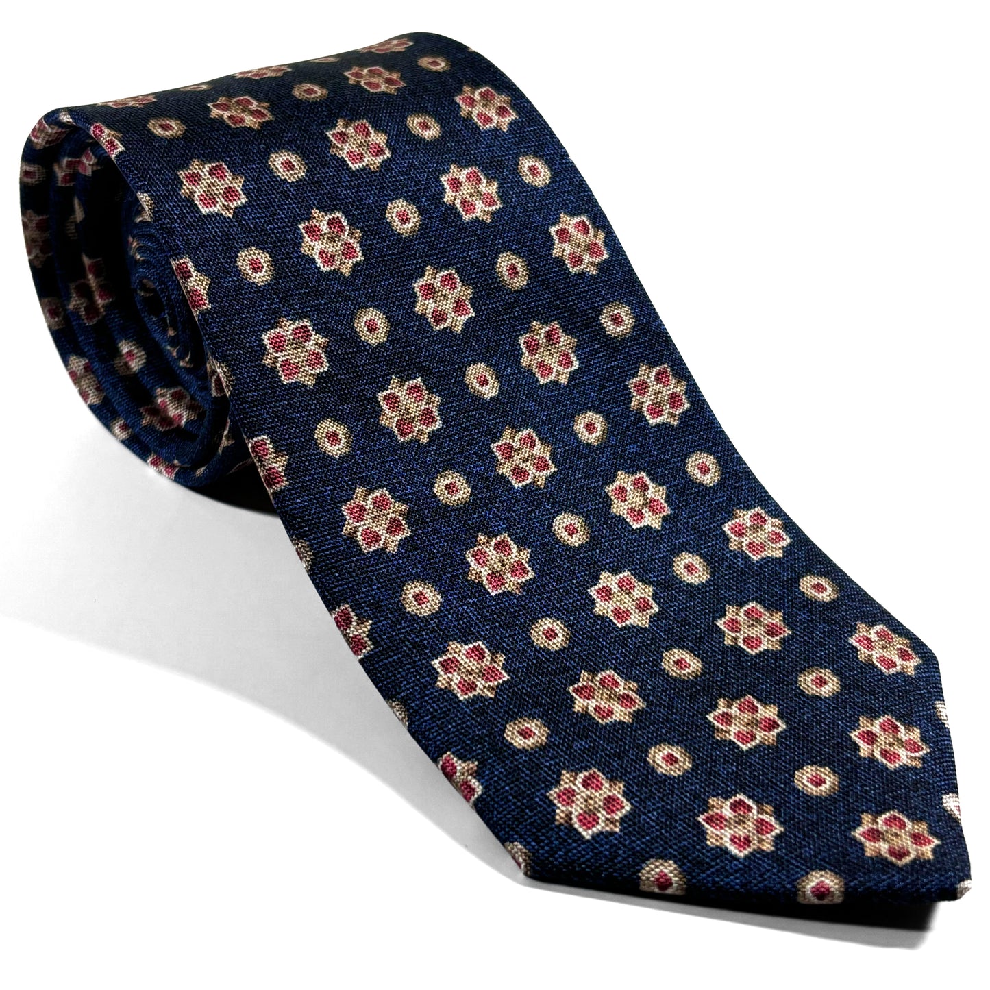 Navy Blue Floral Printed Panama Silk Tie