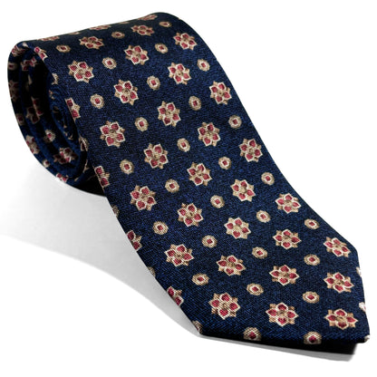 Navy Blue Floral Printed Panama Silk Tie