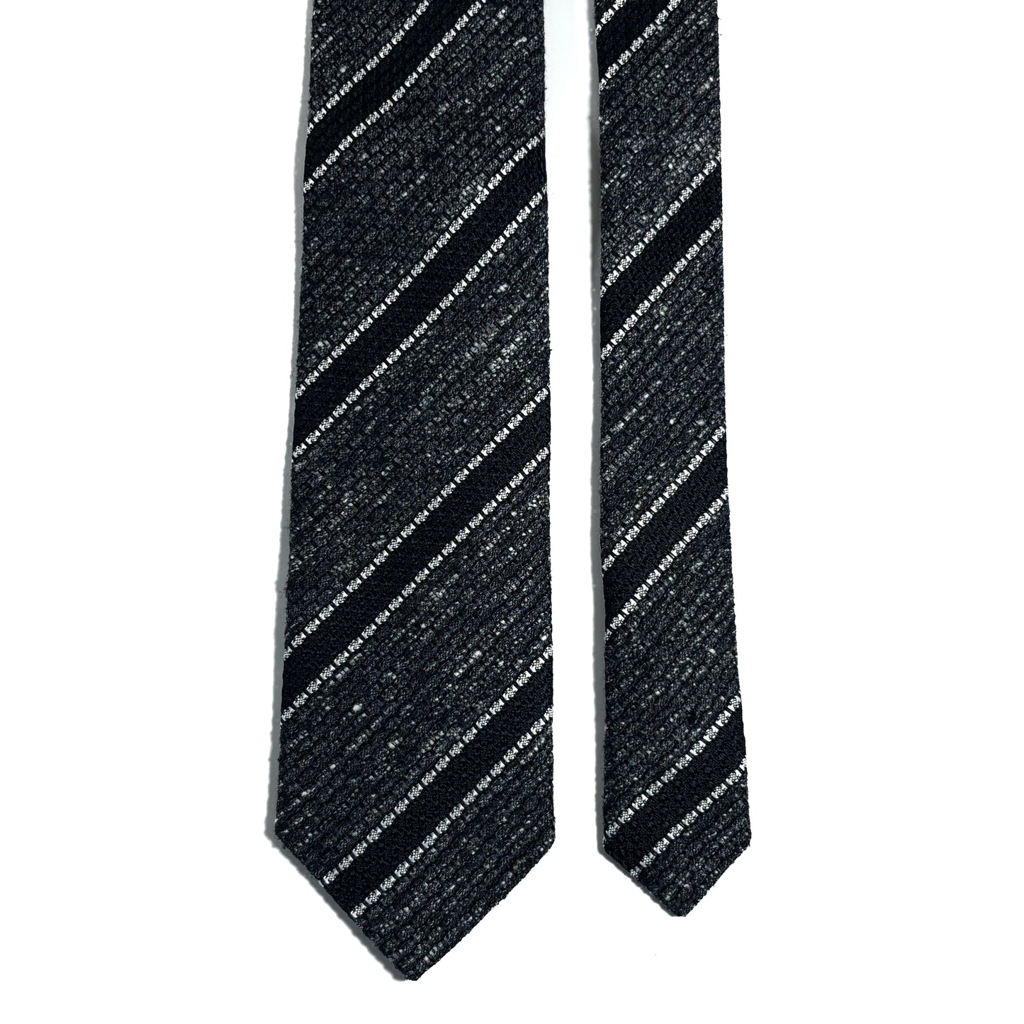 Charcoal Gray & Black Striped Tussah Jaspe Silk Grenadine Tie (Garza Grossa)