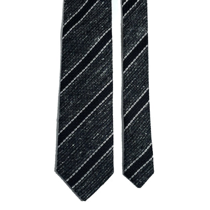 Charcoal Gray & Black Striped Tussah Jaspe Silk Grenadine Tie (Garza Grossa)