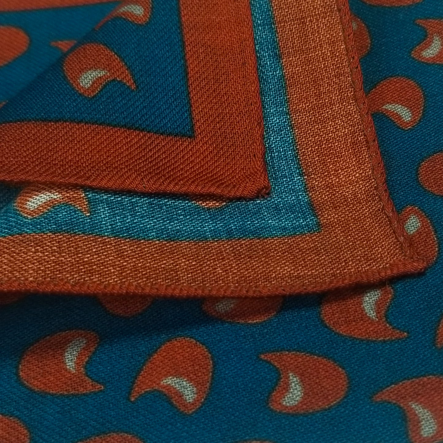 12" Teal / Orange Geometric Wool Challis Pocket Square