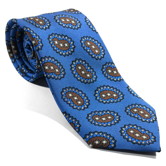 Light Blue Paisley Printed 36oz Silk Twill Tie