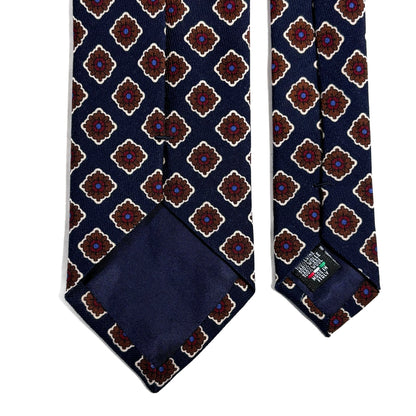 Navy Blue Geometric Wool Challis Tie