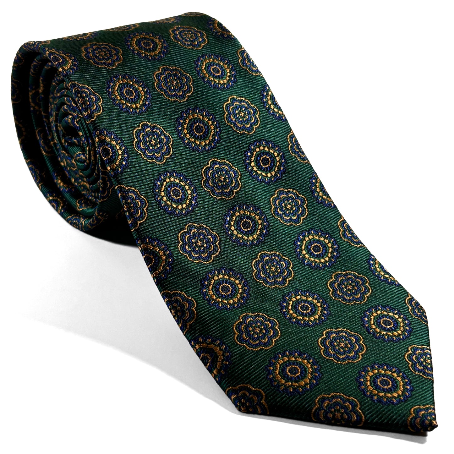 Green & Gold Geometric Silk Jacquard Tie