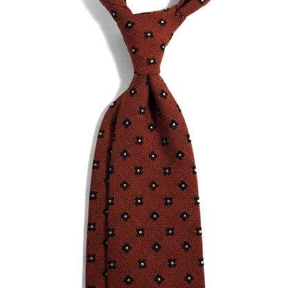 Terracotta Orange Floral Wool/Silk Jacquard Tie