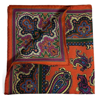 Orange Paisley Ancient Madder Silk Pocket Square