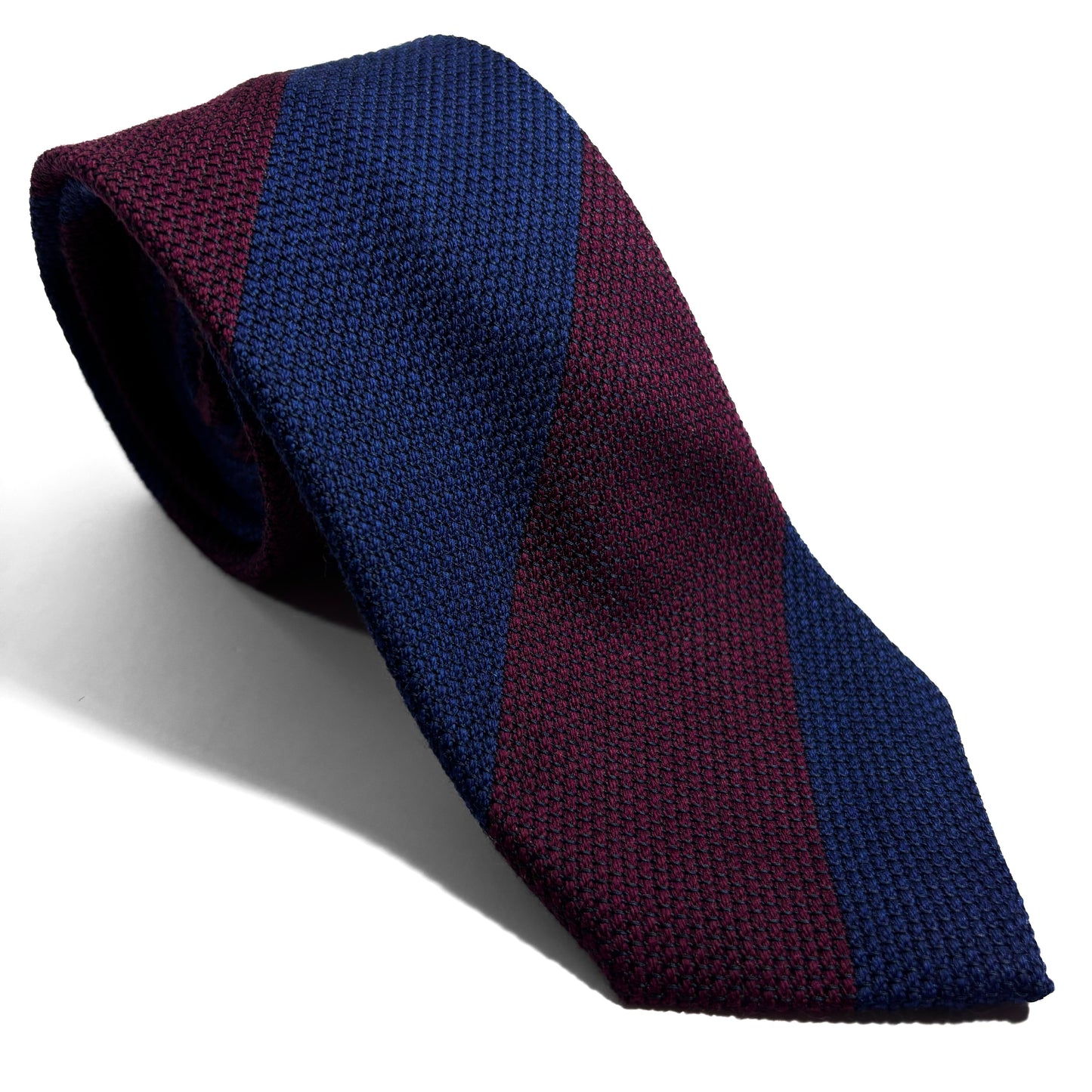 Navy Blue & Burgundy Striped Wool/Silk Grenadine Tie (Garza Fina)