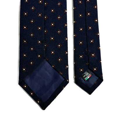 Navy Blue Floral Wool/Silk Jacquard Tie