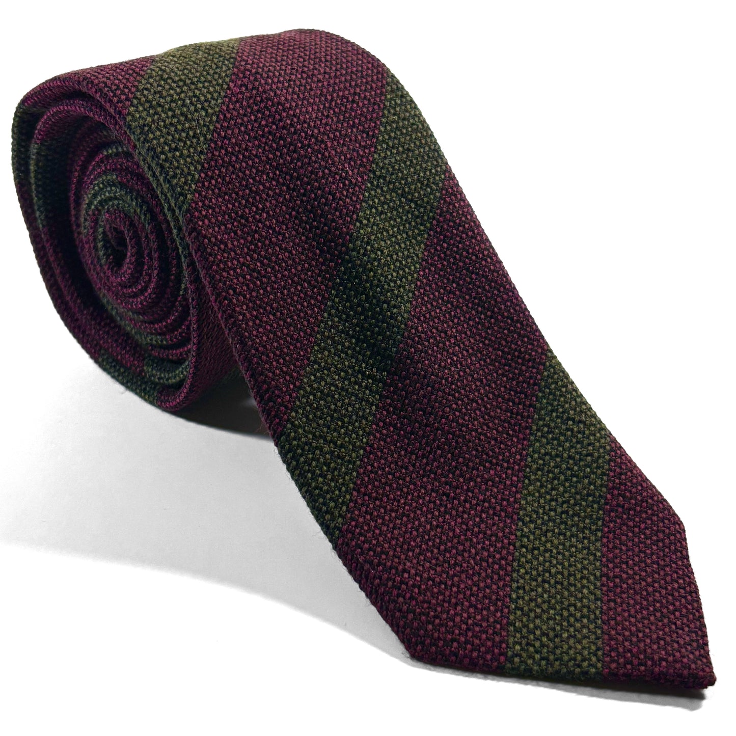 Burgundy & Olive Green Striped Wool/Silk Grenadine Tie
