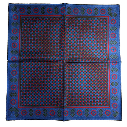 Blue & Red Small Geometric Ancient Madder Silk Pocket Square