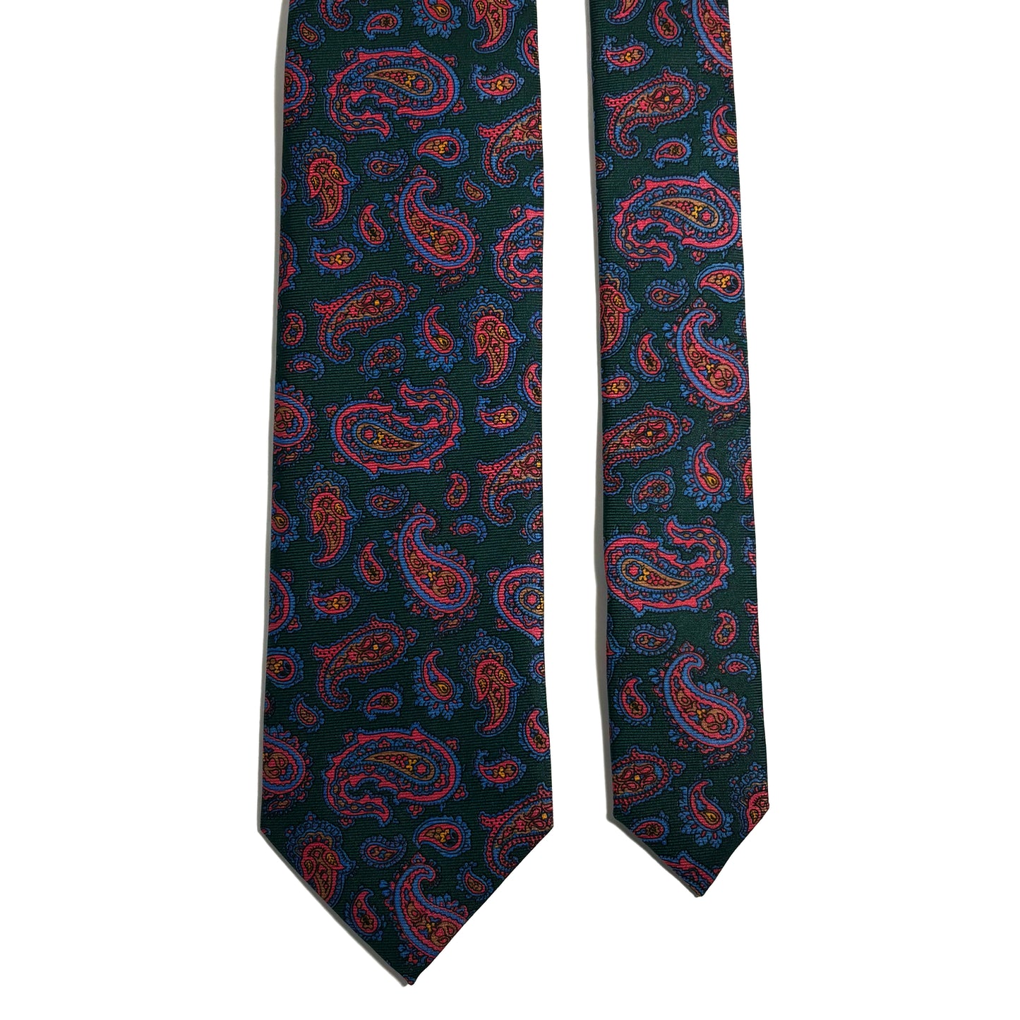 Hand-Printed Forest Green Paisley Silk Tie