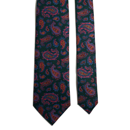 Hand-Printed Forest Green Paisley Silk Tie
