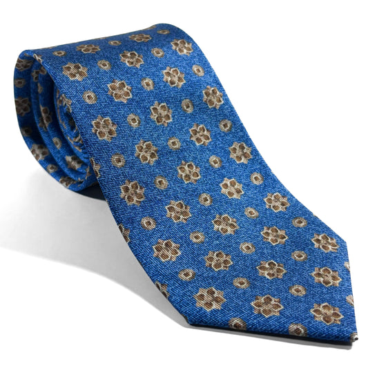 Light Blue Floral Printed Panama Silk Tie