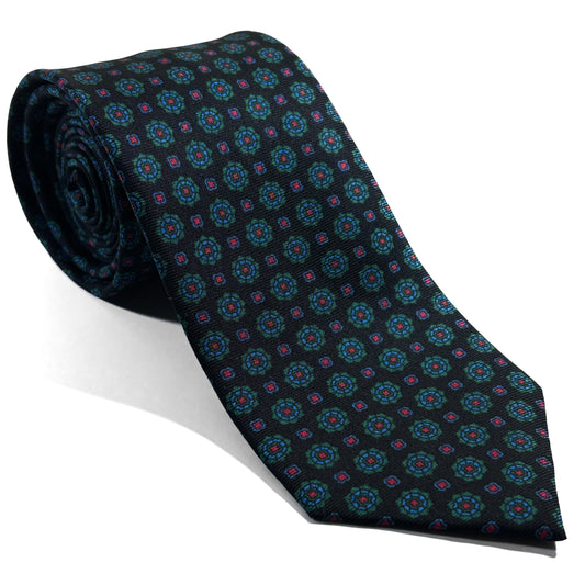 Hand-Printed Dark Brown Geometric Silk Tie