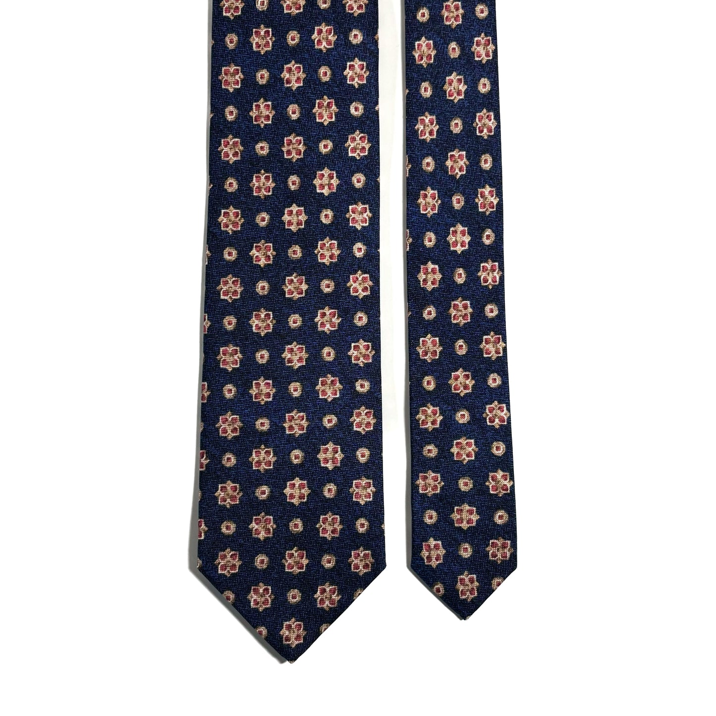 Navy Blue Floral Printed Panama Silk Tie