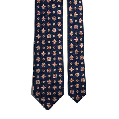 Navy Blue Floral Printed Panama Silk Tie