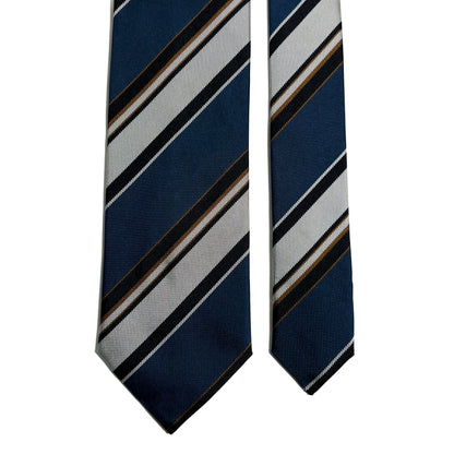 Navy Blue & Silver Striped Silk Repp Tie
