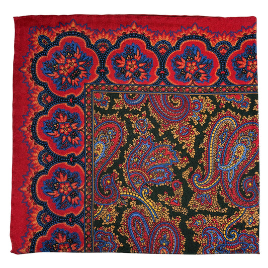 Red & Forest Green Ancient Madder Silk Pocket Square