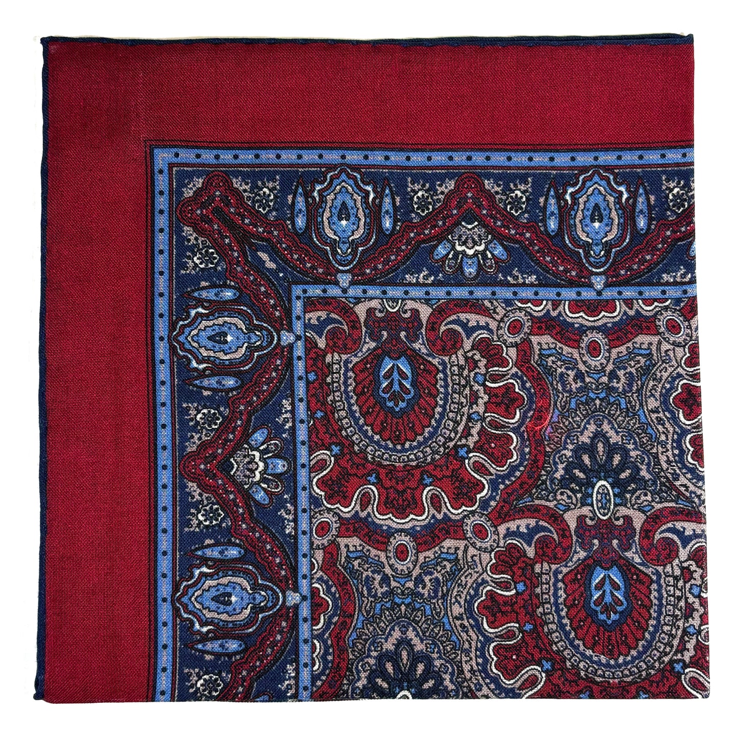 Dominus - Burgundy & Navy Blue - Wool/Silk Pocket Square