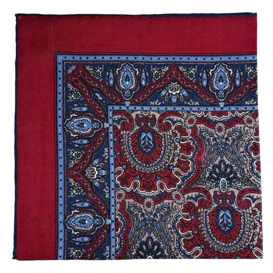Dominus - Burgundy & Navy Blue - Wool/Silk Pocket Square