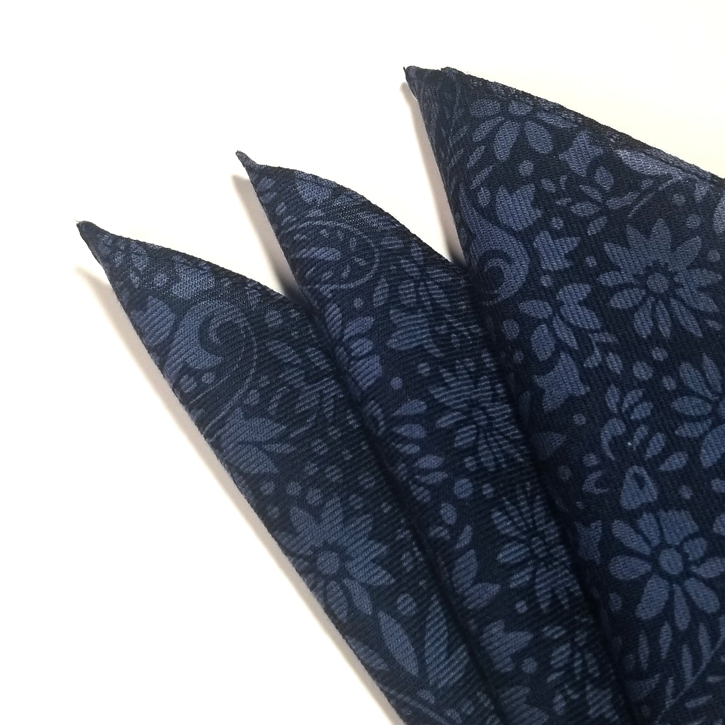 12" Navy Blue Floral Wool Challis Pocket Square