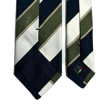 Green / Blue / White Striped Silk Repp Tie