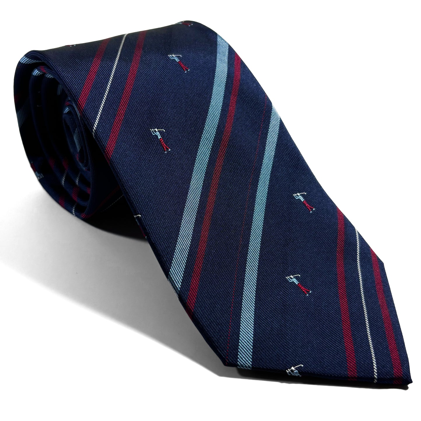 Navy Blue & Red Striped Golf Motif Silk Jacquard Tie