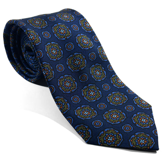 Navy Blue Large Floral Ancient Madder Silk Tie