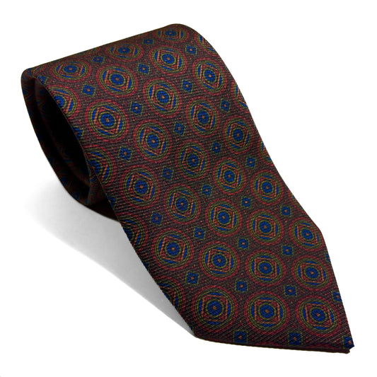 Brown Medallion Italian Madder Silk Tie