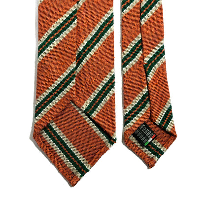 Untipped Orange & Green Striped Silk Shantung Tie