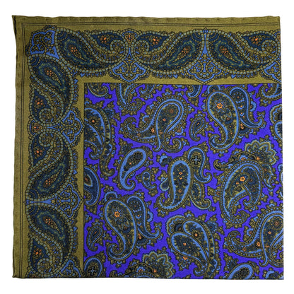 Purple & Olive Green Paisley Ancient Madder Silk Pocket Square