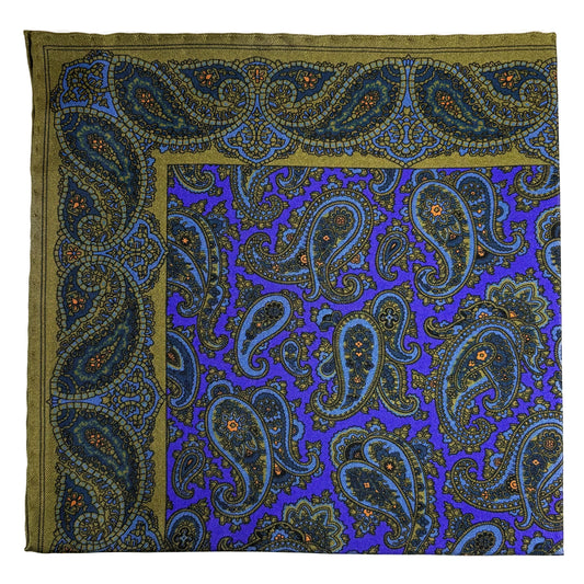Purple & Olive Green Paisley Ancient Madder Silk Pocket Square