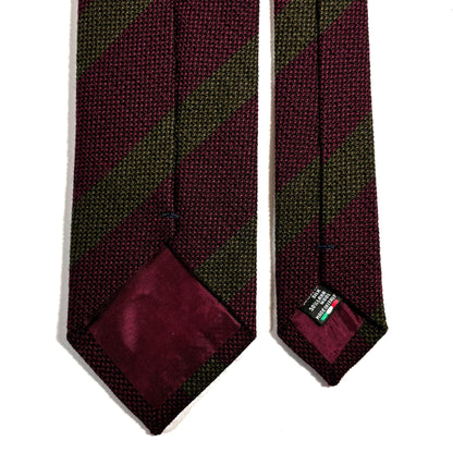 Burgundy & Olive Green Striped Wool/Silk Grenadine Tie