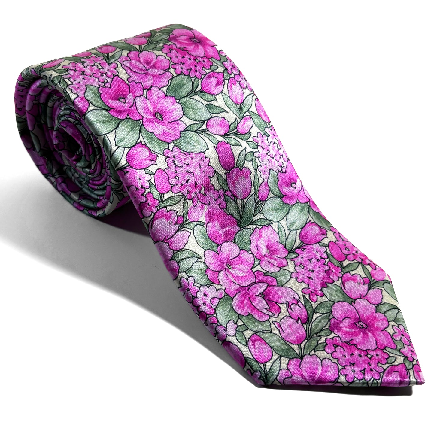 Pink Floral Motif Silk Satin Tie