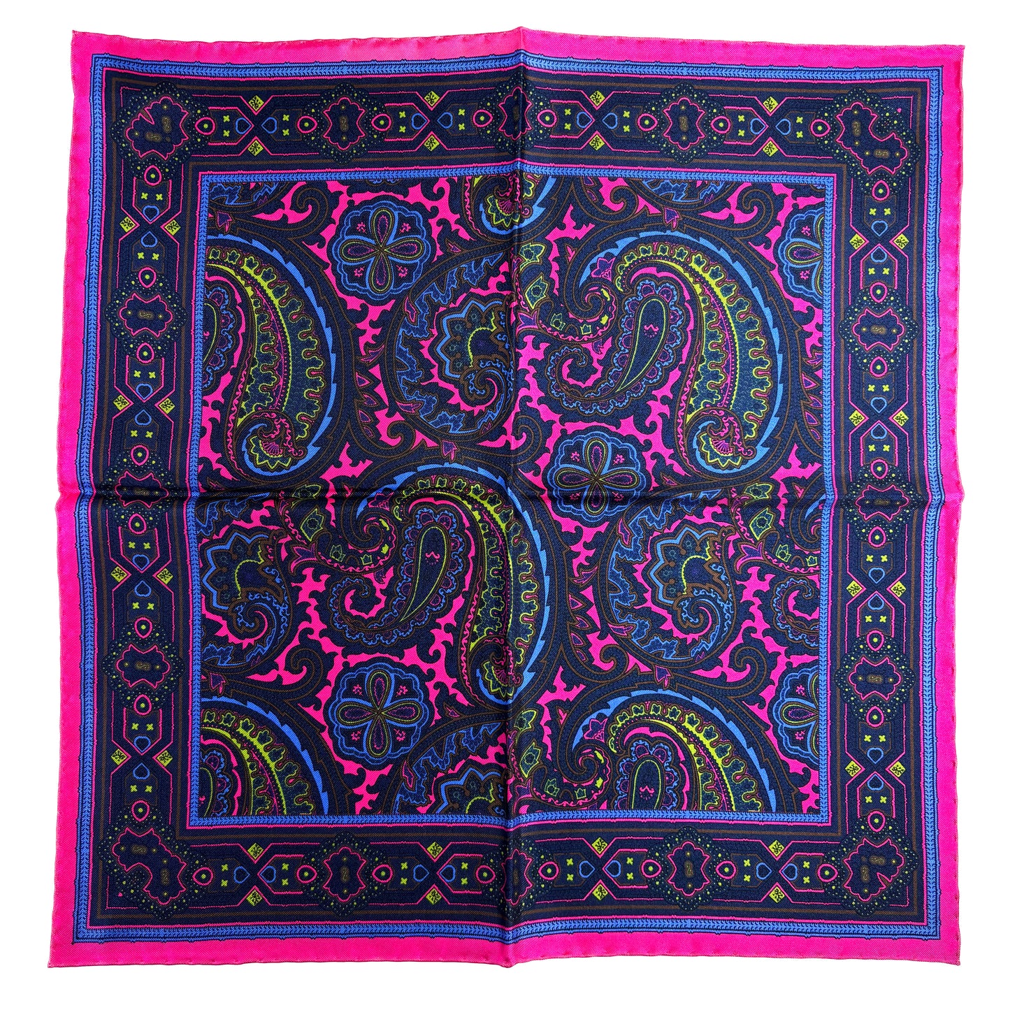 Fuchsia & Brown Paisley Silk Pocket Square