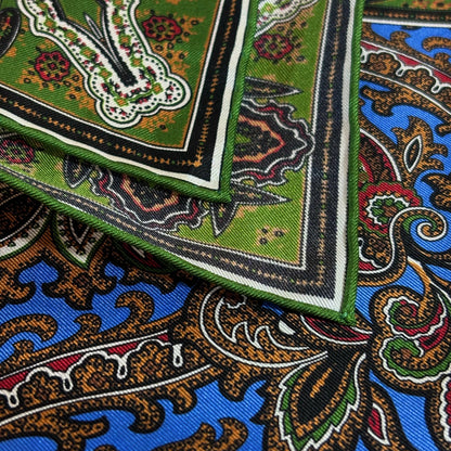 Blue & Green Paisley Silk Pocket Square