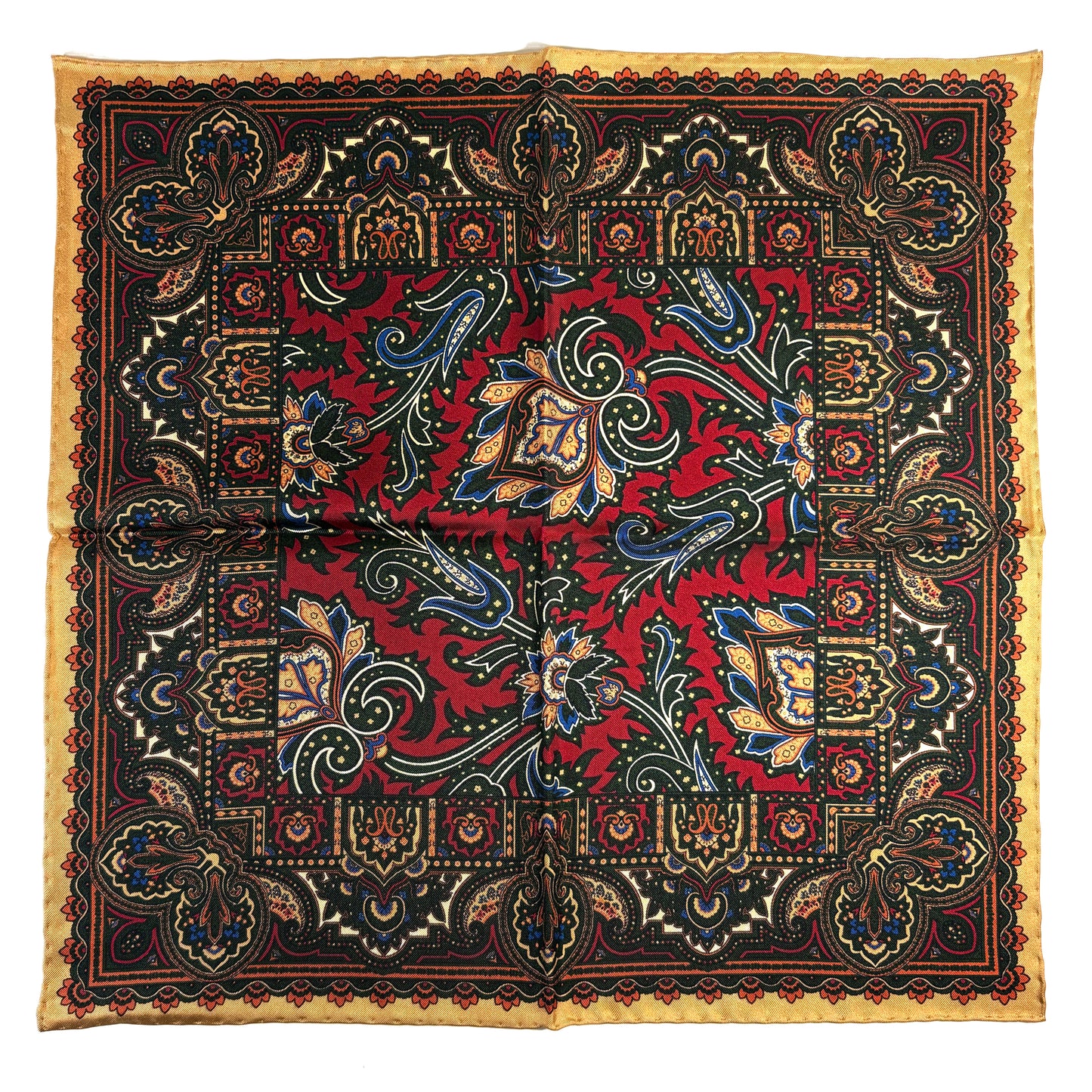 Red & Cream Floral Motif Ancient Madder Silk Pocket Square