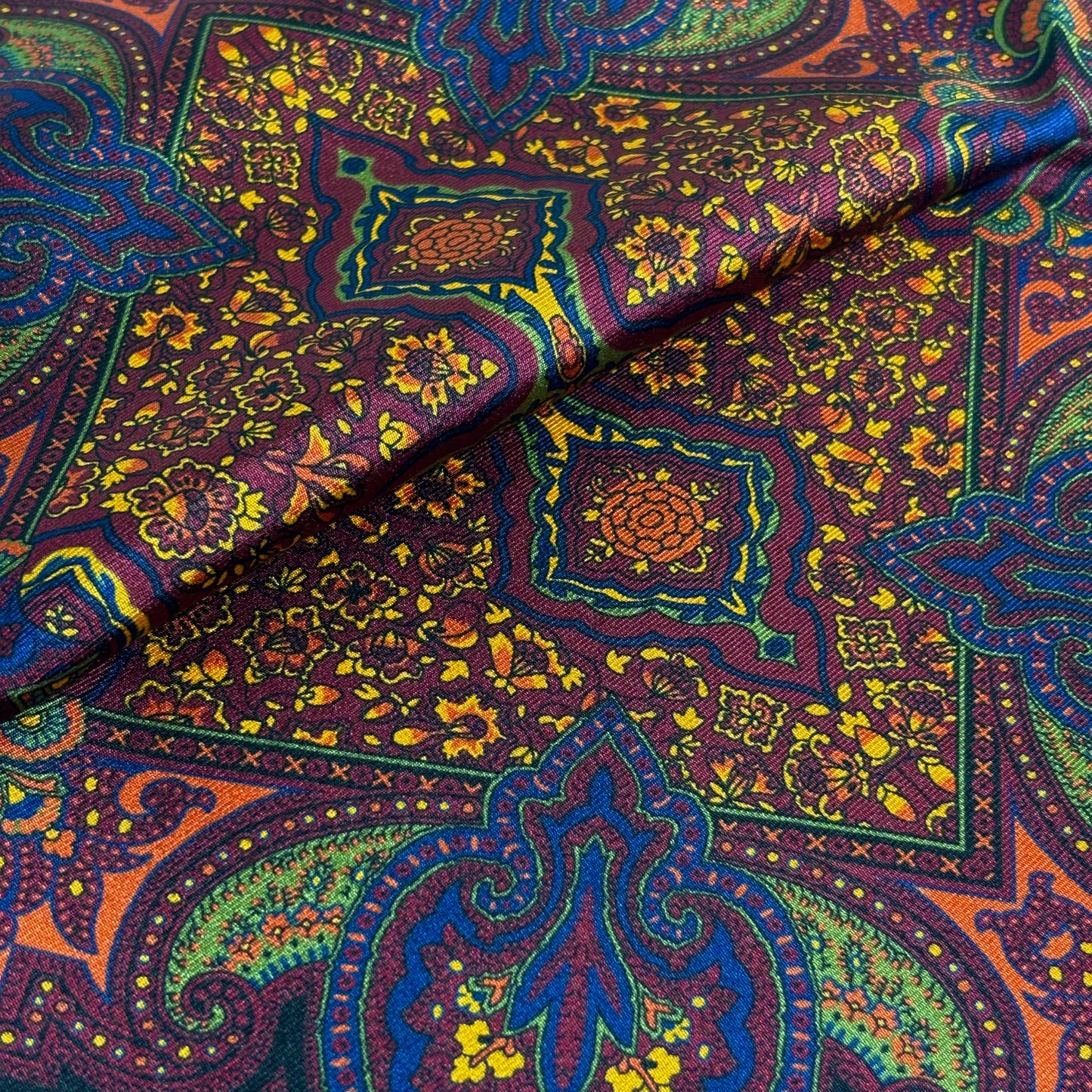 Burgundy & Gold Floral Medallion Silk Pocket Square