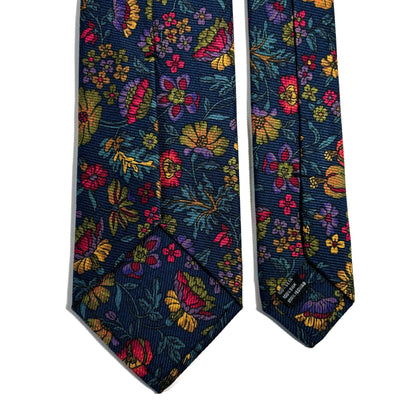 Blue Floral Motif Italian Madder Silk Tie