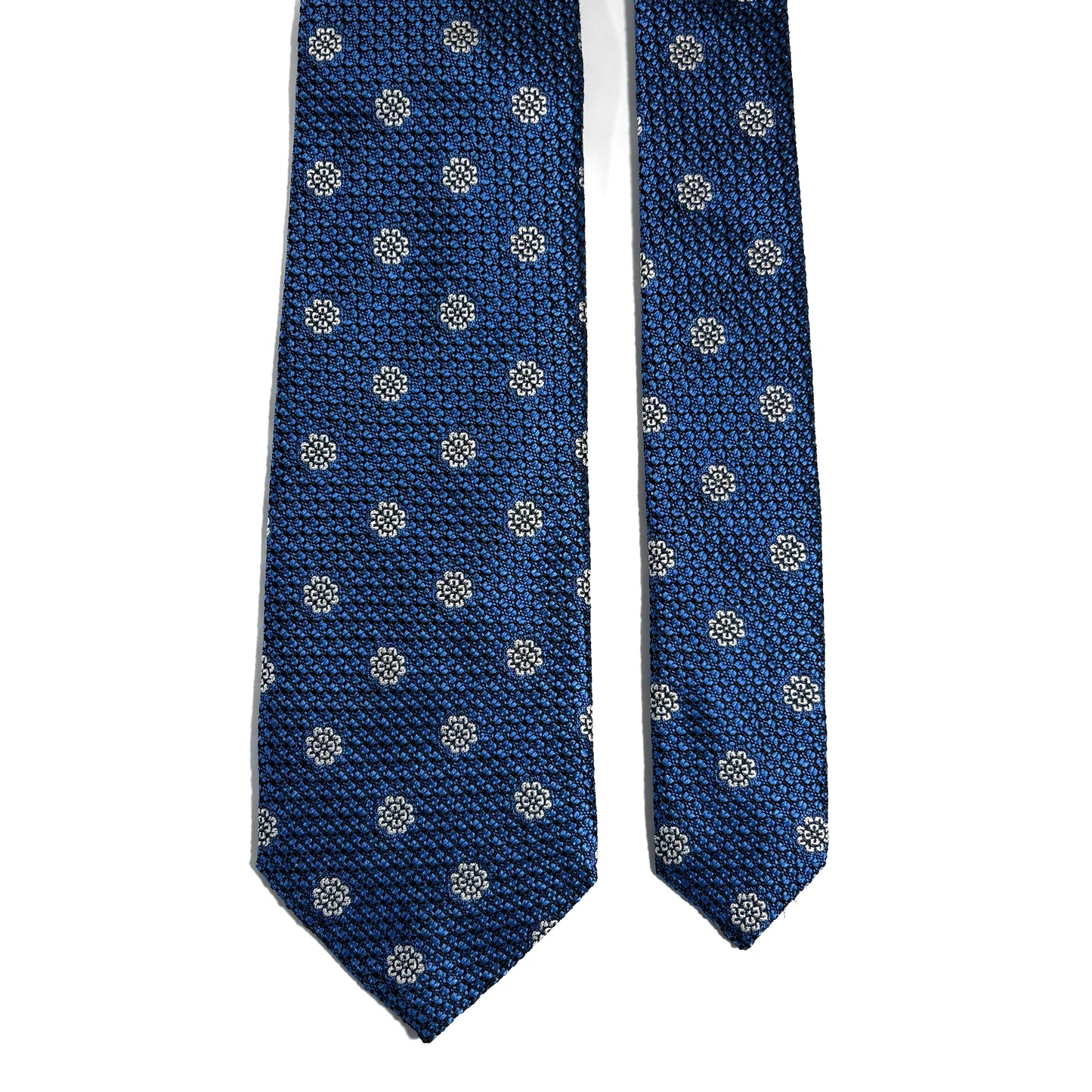 Blue Floral Silk Grenadine Tie (English Weave)