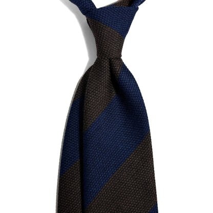 Navy Blue & Brown Striped Wool/Silk Grenadine Tie (Garza Fina)
