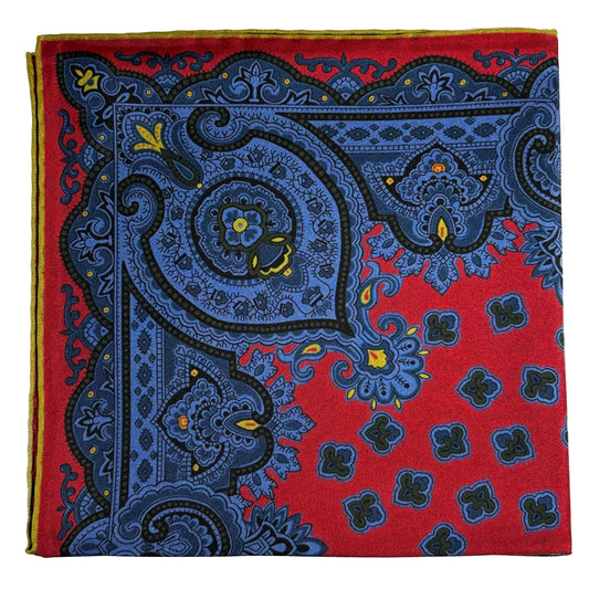 Red & Blue Medallion Ancient Madder Silk Pocket Square